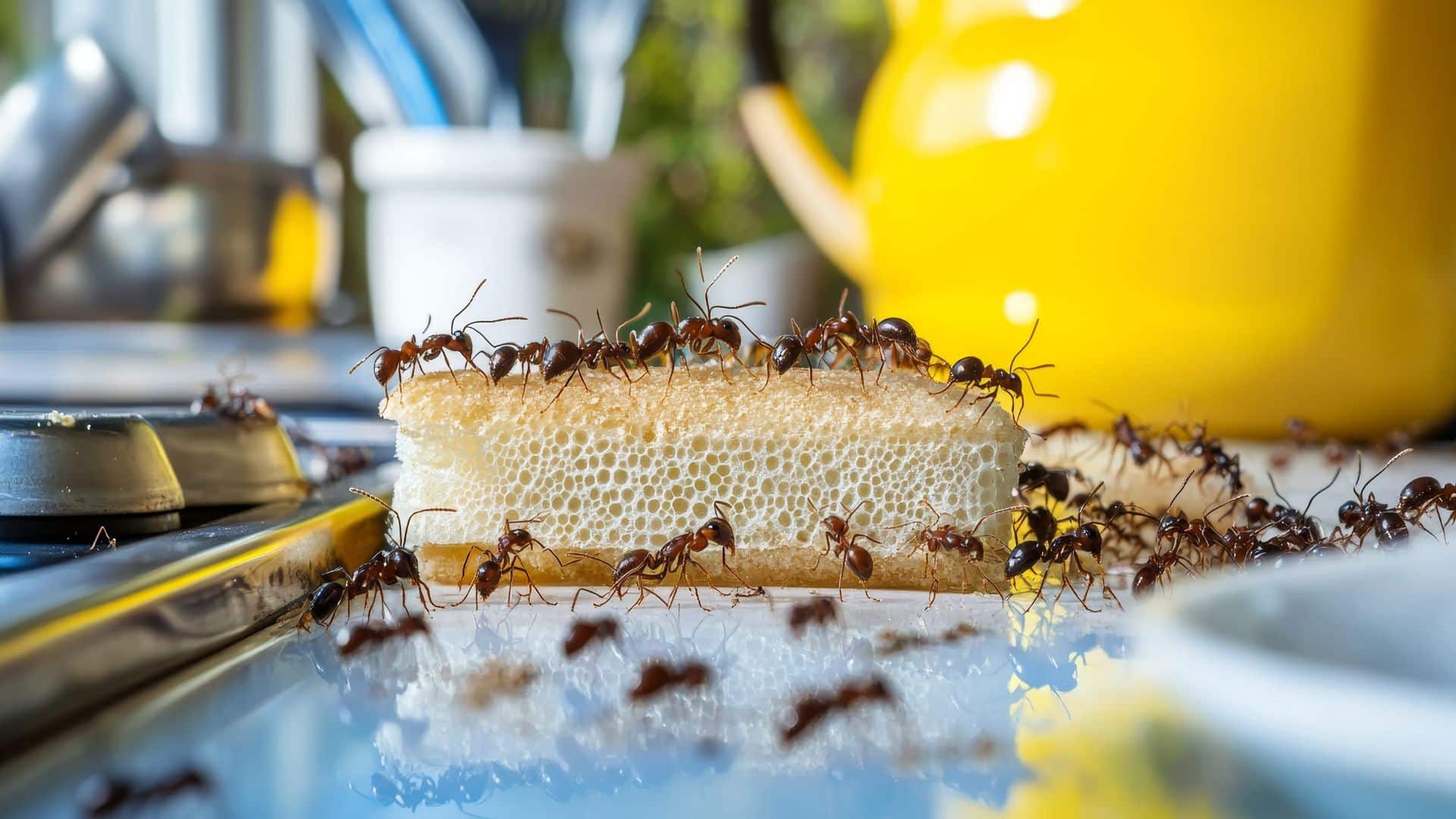 Homeowner wiping pantry shelves to prevent ant infestation