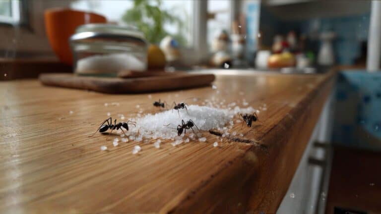 Ants crawling on pantry shelf near baking ingredients in Alabama home